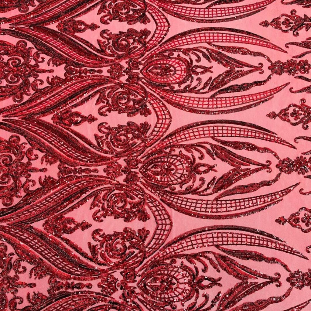 Burgundy - Marvelous Luxury Shiny Sequin 4-Way Stretch Mesh Fabric – Prom & Evening Dress Material By The Yard.
