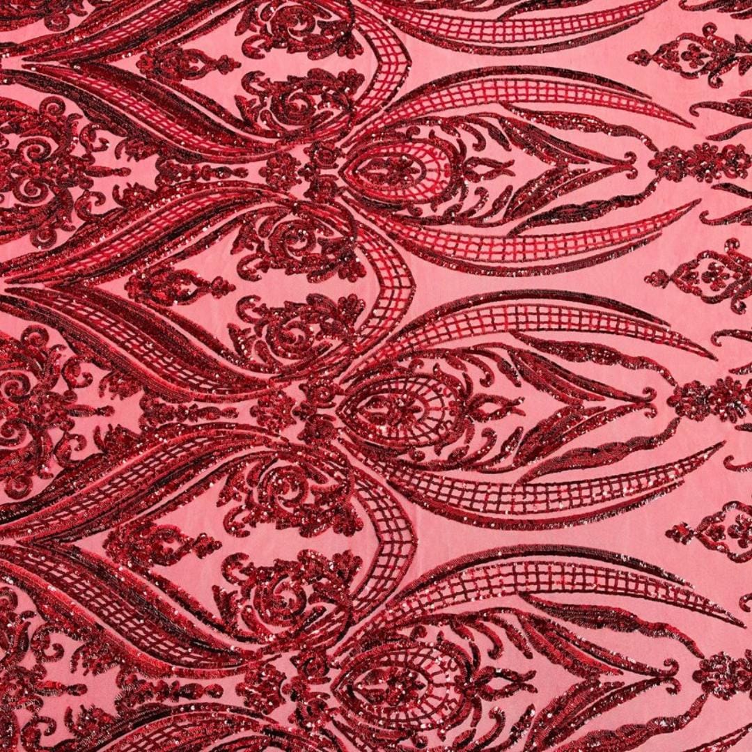 Burgundy - Marvelous Luxury Shiny Sequin 4-Way Stretch Mesh Fabric – Prom & Evening Dress Material By The Yard.
