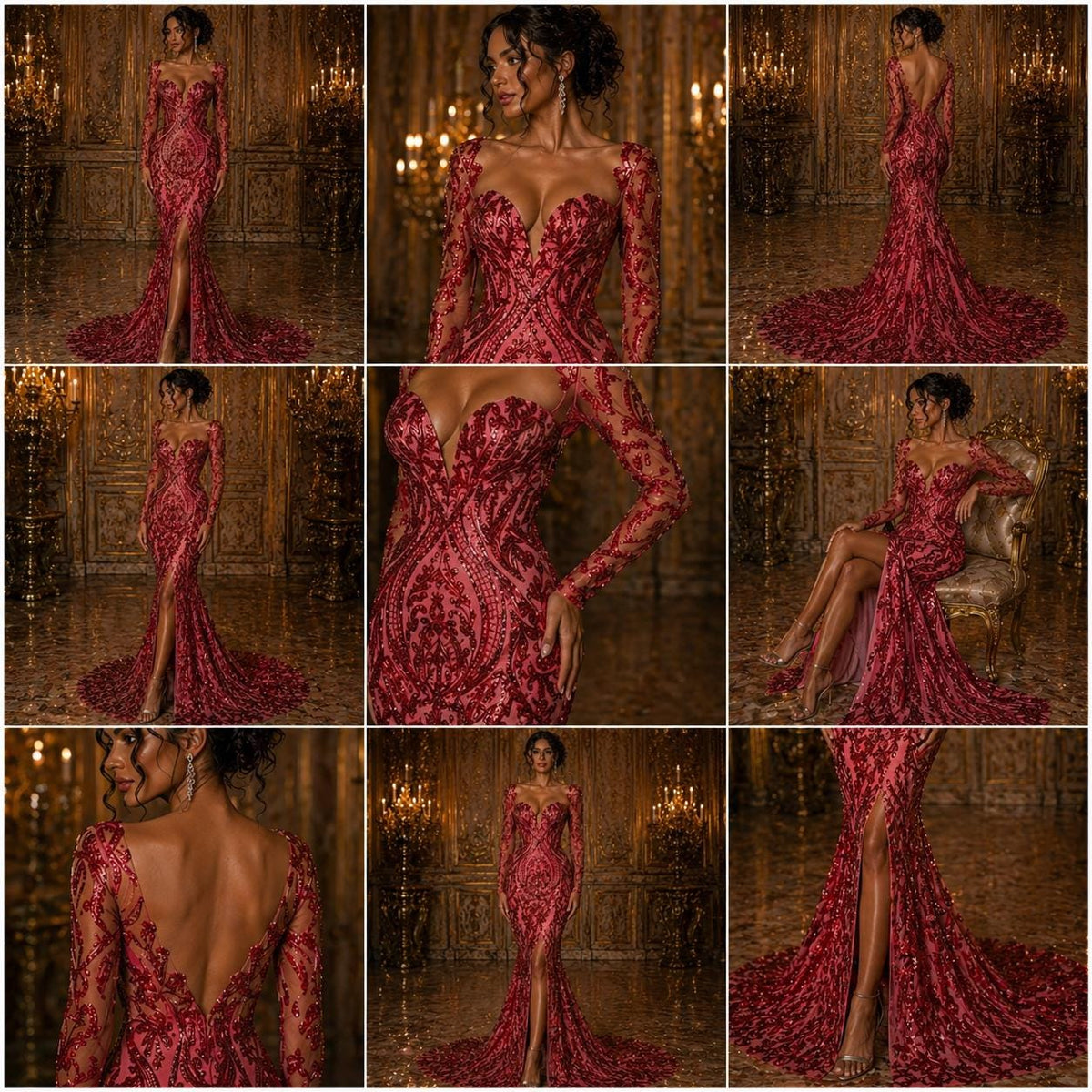 Burgundy - Marvelous Luxury Shiny Sequin 4-Way Stretch Mesh Fabric – Prom & Evening Dress Material By The Yard.