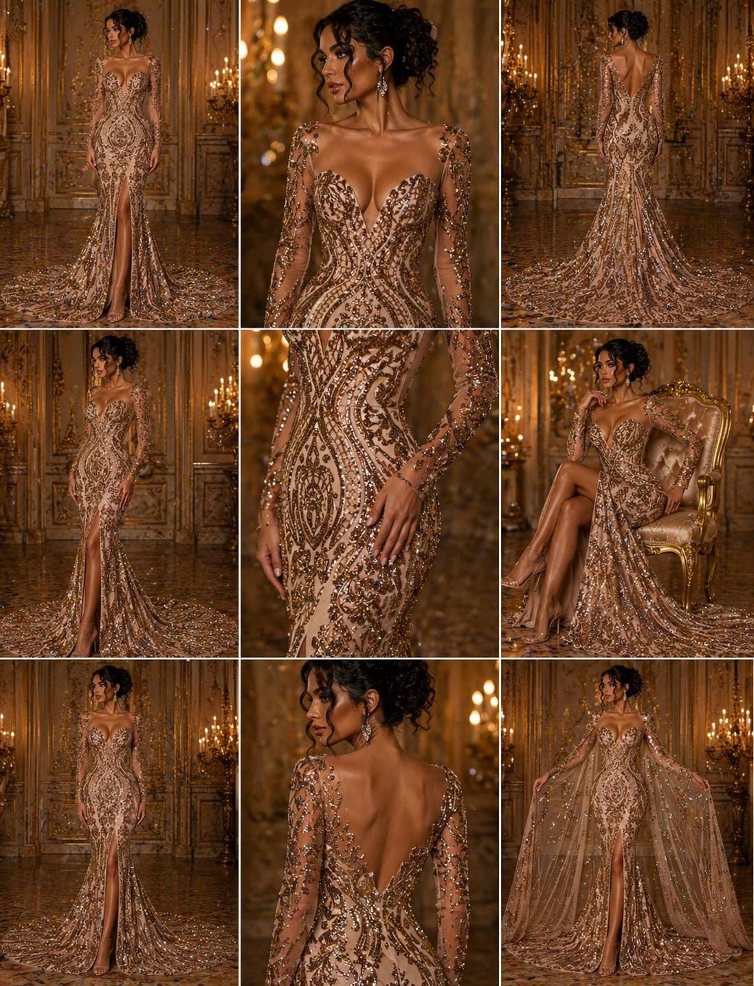 Skin/Nude - Marvelous Luxury Shiny Sequin 4-Way Stretch Mesh Fabric – Prom & Evening Dress Material By The Yard.