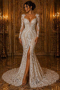 White/Nude - Marvelous Luxury Shiny Sequin 4-Way Stretch Mesh Fabric – Prom & Evening Dress Material By The Yard.