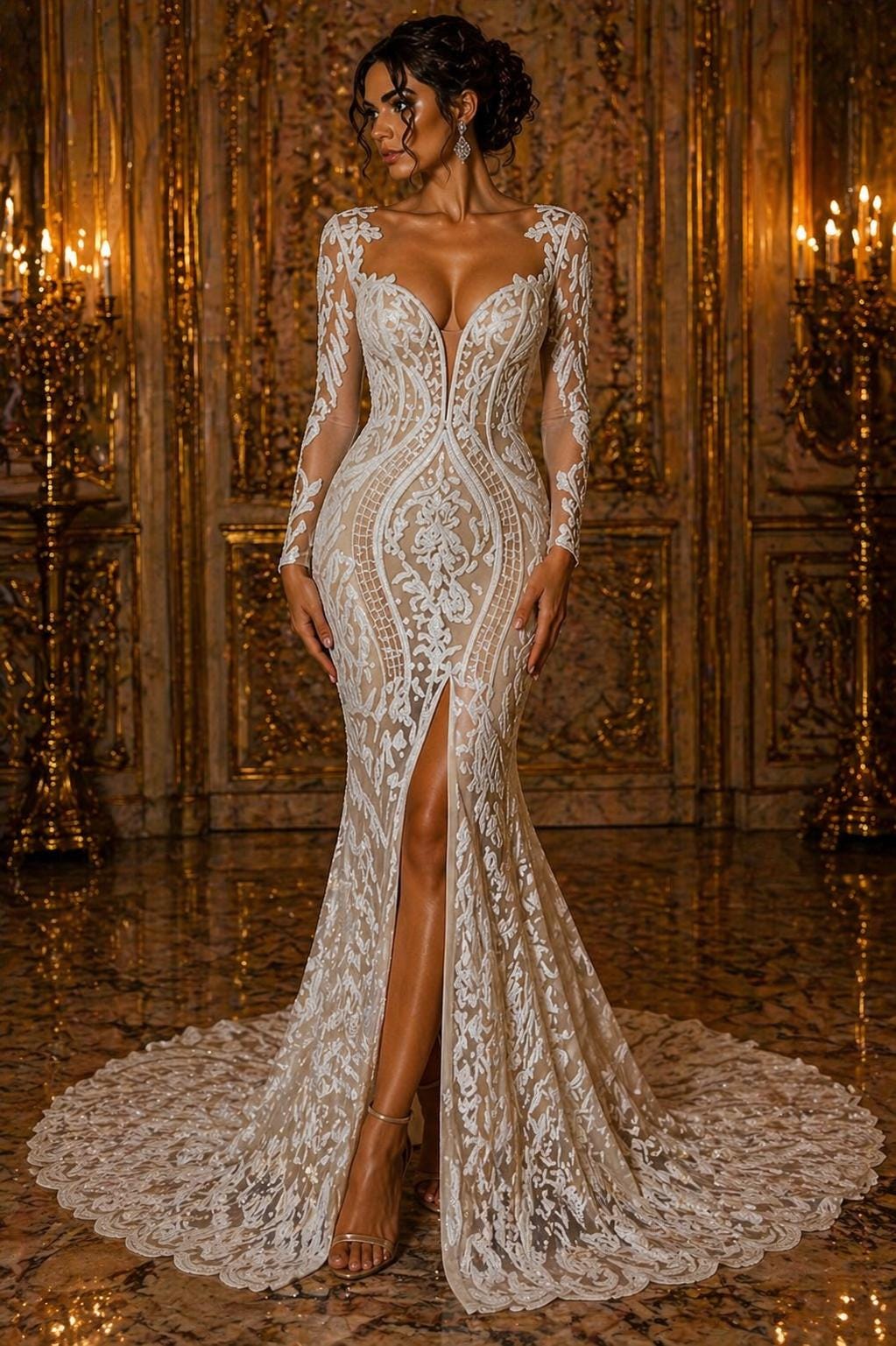 White/Nude - Marvelous Luxury Shiny Sequin 4-Way Stretch Mesh Fabric – Prom & Evening Dress Material By The Yard.