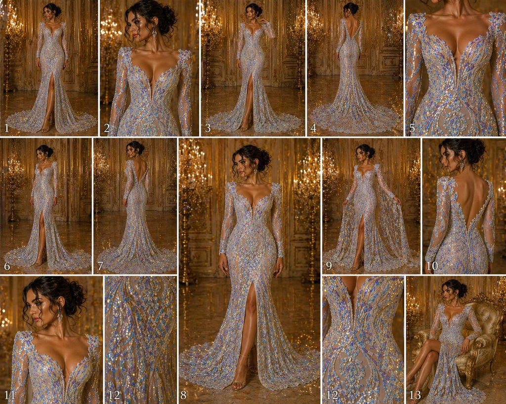 Unicorn Aqua Iridescent - Marvelous Luxury Shiny Sequin 4-Way Stretch Orange Mesh Fabric – Prom & Evening Dress Material By The Yard.
