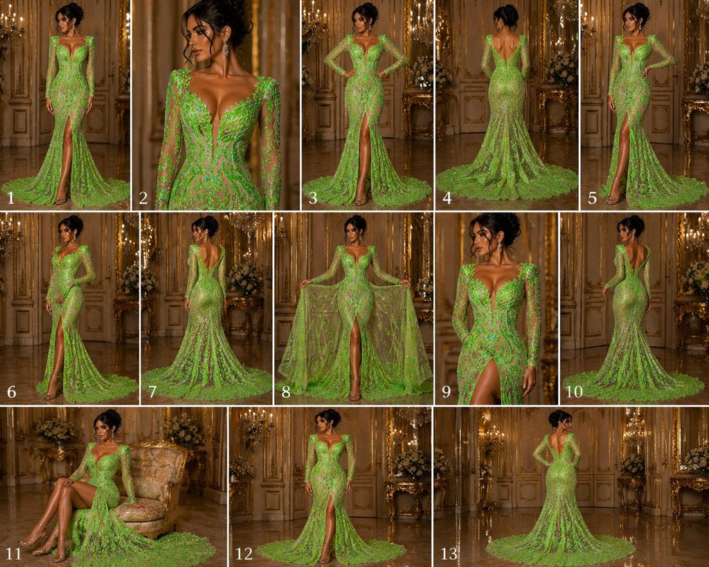 Neon Green Iridescent - Marvelous Luxury Shiny Sequin 4-Way Stretch Mesh Fabric – Prom & Evening Dress Material By The Yard.