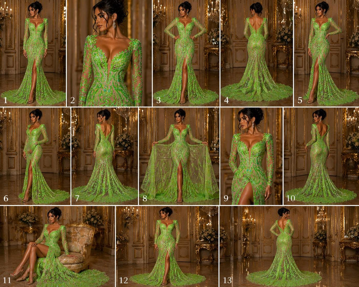 Neon Green Iridescent - Marvelous Luxury Shiny Sequin 4-Way Stretch Mesh Fabric – Prom & Evening Dress Material By The Yard.