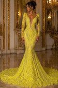 Yellow - Marvelous Luxury Shiny Sequin 4-Way Stretch Mesh Fabric – Prom & Evening Dress Material By The Yard.