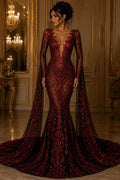 Red/Black - Marvelous Luxury Shiny Sequin 4-Way Stretch Mesh Fabric – Prom & Evening Dress Material By The Yard.