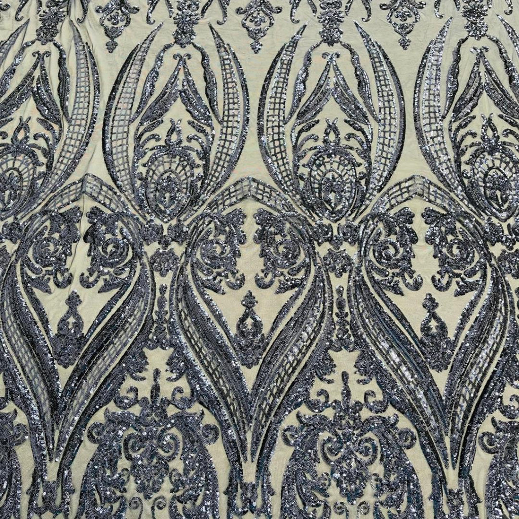 Navy Blue - Marvelous Luxury Shiny Sequin 4-Way Stretch Mesh Fabric – Prom & Evening Dress Material By The Yard.