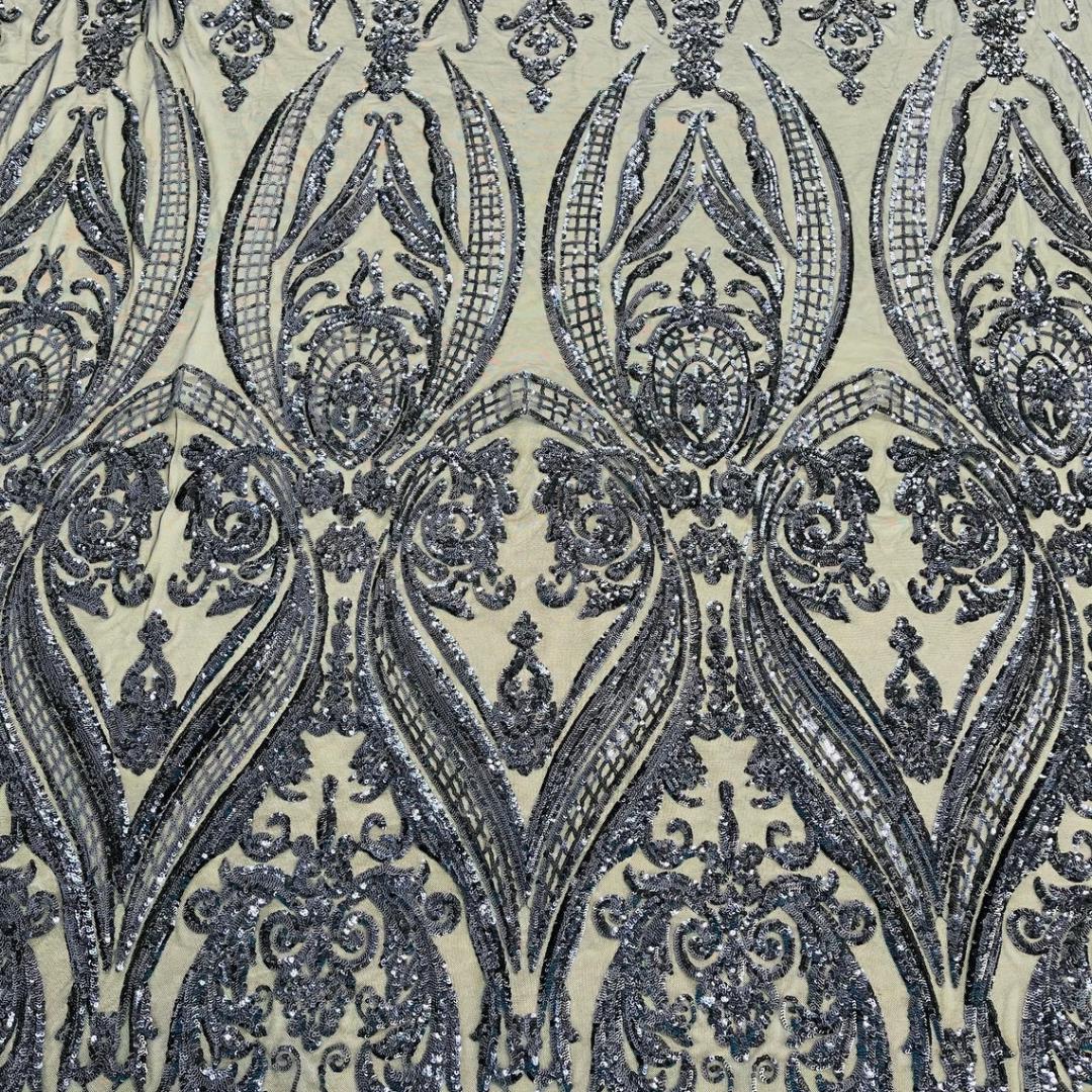 Navy Blue - Marvelous Luxury Shiny Sequin 4-Way Stretch Mesh Fabric – Prom & Evening Dress Material By The Yard.