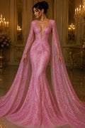 Feather Illusion Iridescent Luxury Shiny Sequin - PINK - 4 Way Stretch Mesh Fabric – Prom & Evening Dress Material By The Yard.