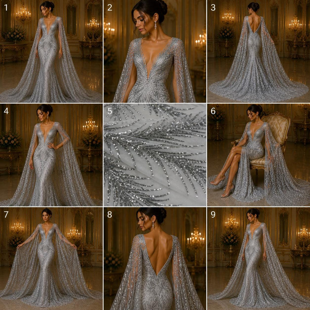 Feather Illusion Luxury Shiny Sequin - SILVER- 4 Way Stretch Mesh Fabric – Prom & Evening Dress Material By The Yard.