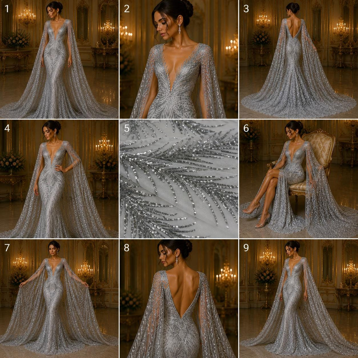 Feather Illusion Luxury Shiny Sequin - SILVER- 4 Way Stretch Mesh Fabric – Prom & Evening Dress Material By The Yard.