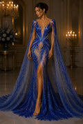 Feather Illusion Luxury Shiny Sequin - ROYAL - 4 Way Stretch Mesh Fabric – Prom & Evening Dress Material By The Yard.