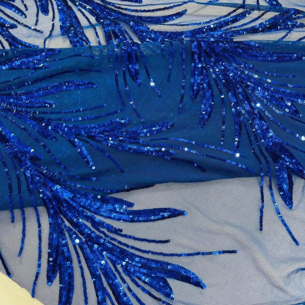 Feather Illusion Luxury Shiny Sequin - ROYAL - 4 Way Stretch Mesh Fabric – Prom & Evening Dress Material By The Yard.