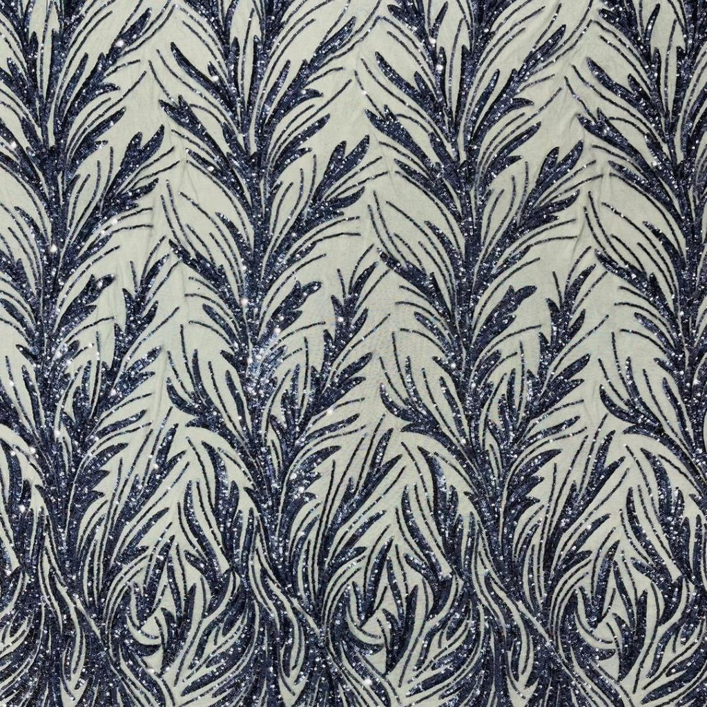 Feather Illusion Luxury Shiny Sequin - NAVY - 4 Way Stretch Mesh Fabric – Prom & Evening Dress Material By The Yard.