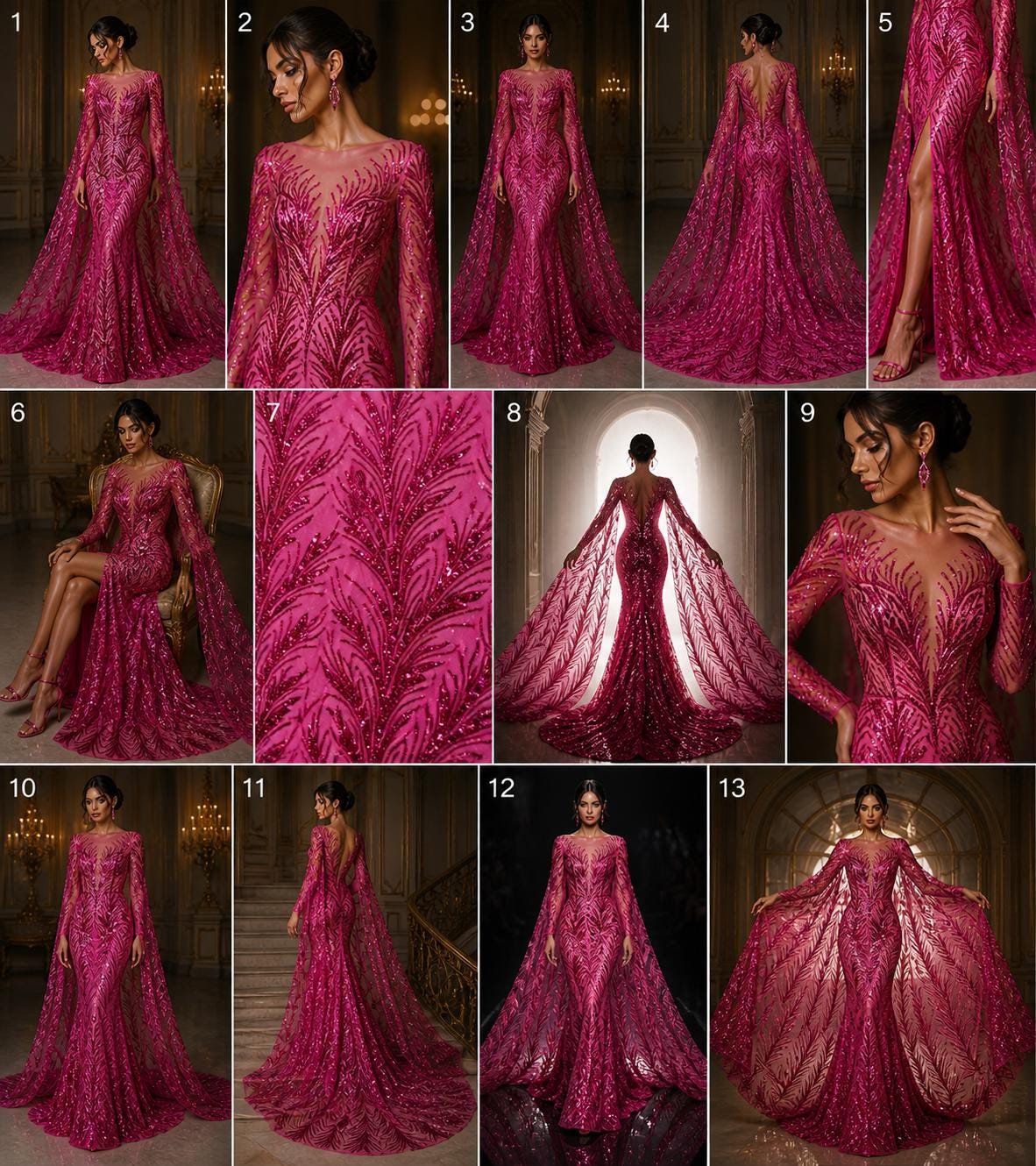 Feather Illusion Luxury Shiny Sequin - FUCHSIA - 4 Way Stretch Mesh Fabric – Prom & Evening Dress Material By The Yard.