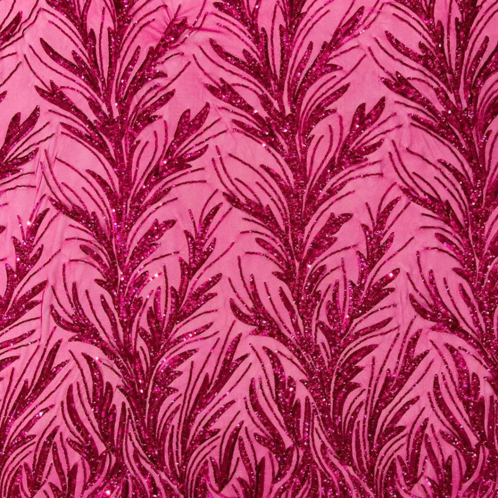 Feather Illusion Luxury Shiny Sequin - FUCHSIA - 4 Way Stretch Mesh Fabric – Prom & Evening Dress Material By The Yard.