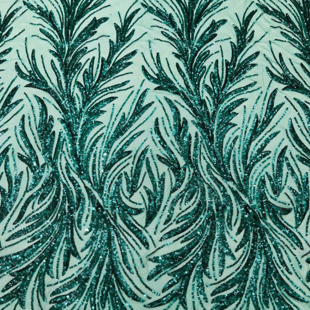 Feather Illusion Luxury Shiny Sequin - EMERALD - 4 Way Stretch Mesh Fabric – Prom & Evening Dress Material By The Yard.