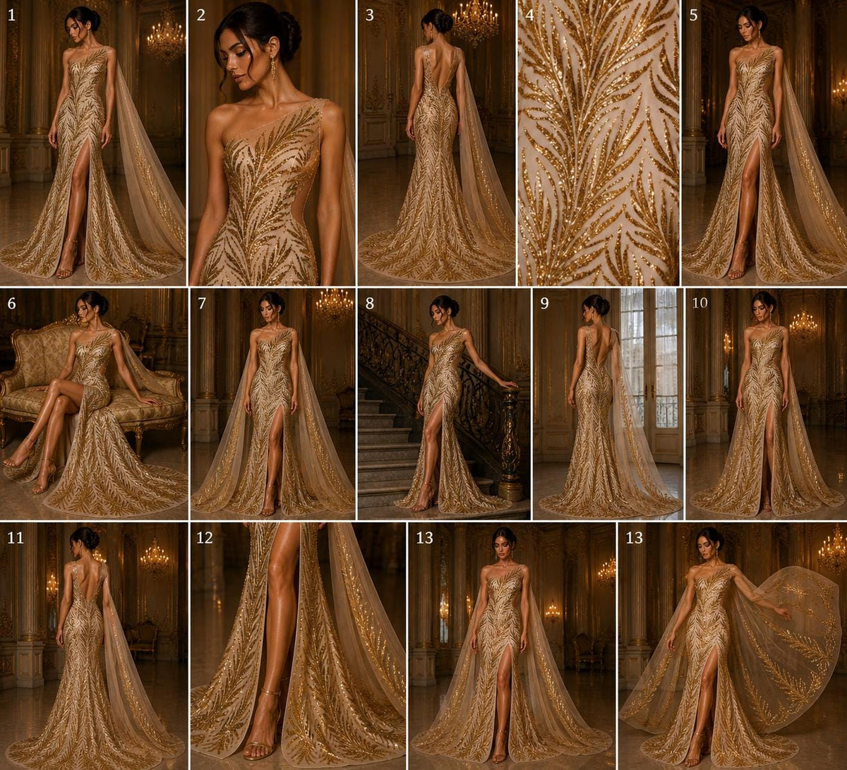 Feather Illusion Luxury Shiny Sequin - GOLD - 4 Way Stretch Mesh Fabric – Prom & Evening Dress Material By The Yard.
