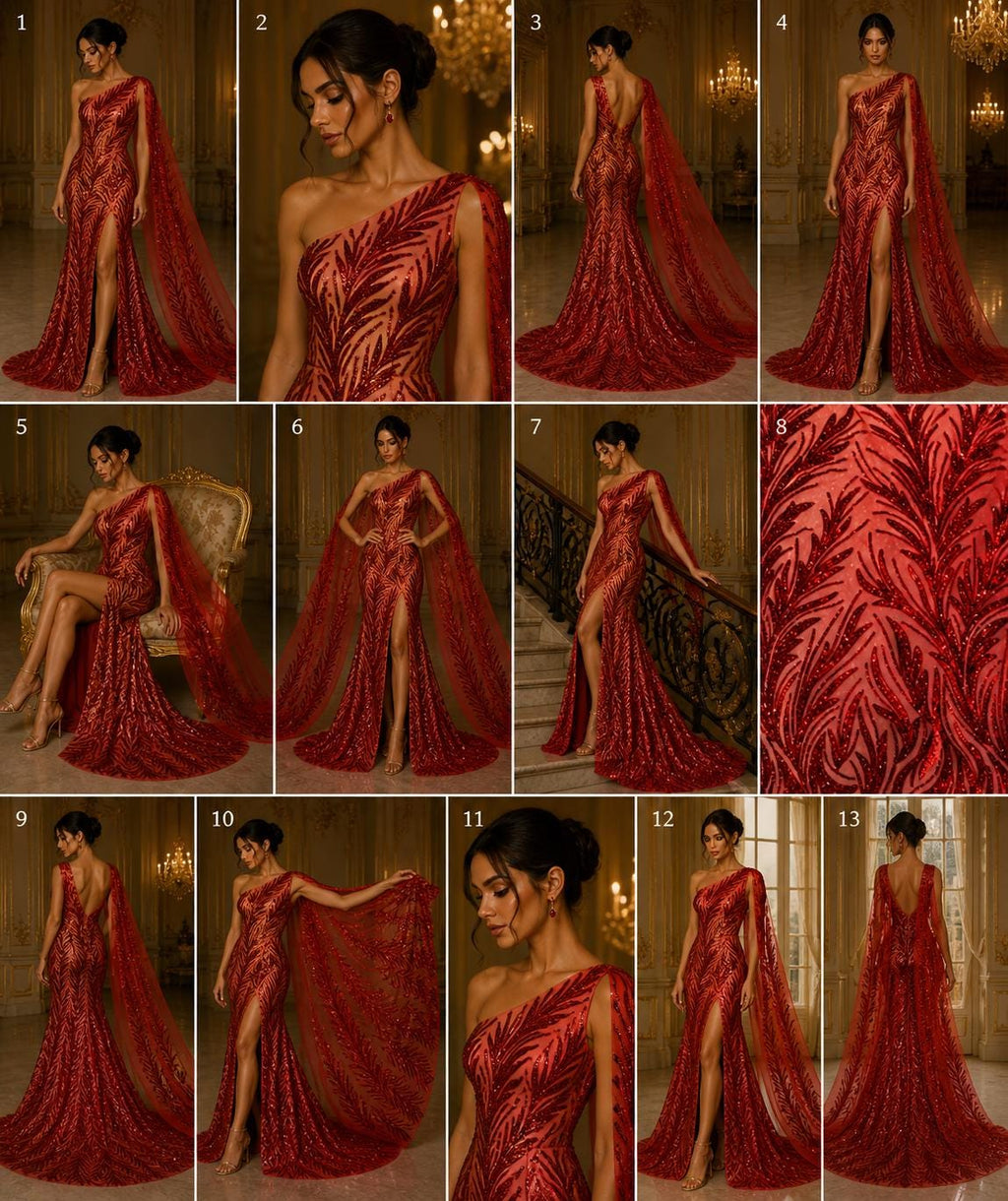Feather Illusion Luxury Shiny Sequin - RED - 4 Way Stretch Mesh Fabric – Prom & Evening Dress Material By The Yard.
