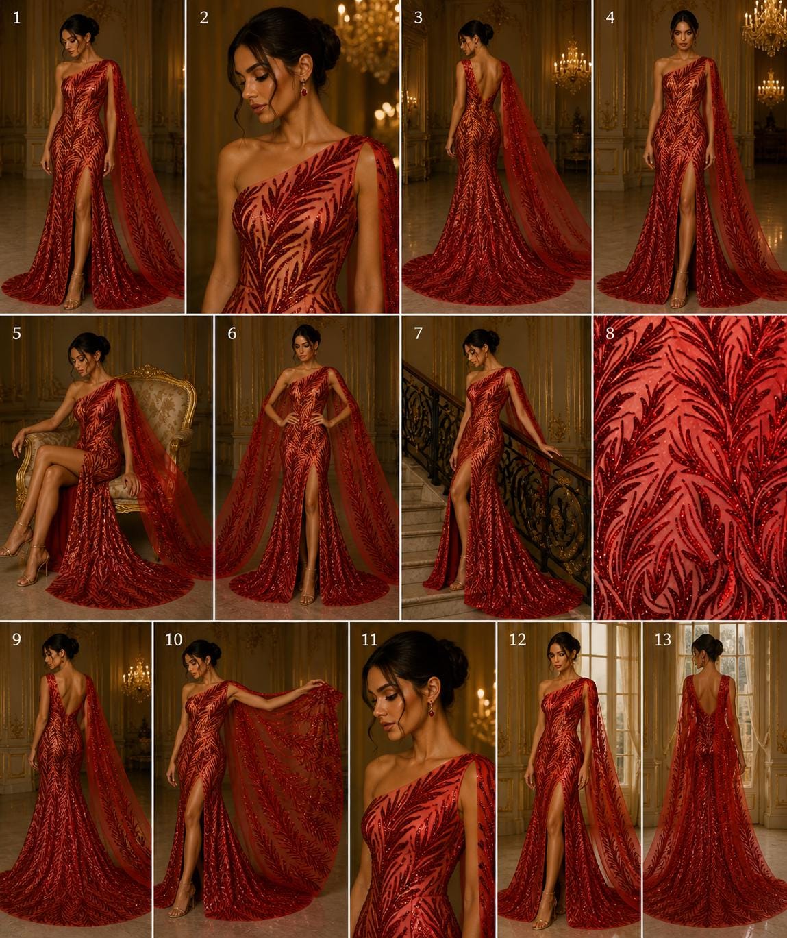 Feather Illusion Luxury Shiny Sequin - RED - 4 Way Stretch Mesh Fabric – Prom & Evening Dress Material By The Yard.