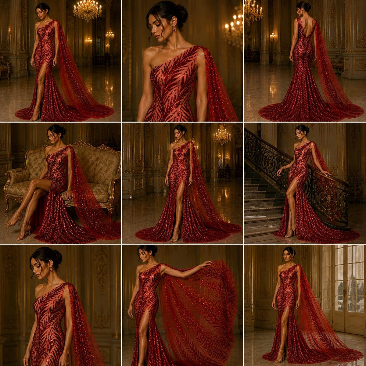 Feather Illusion Luxury Shiny Sequin - RED - 4 Way Stretch Mesh Fabric – Prom & Evening Dress Material By The Yard.