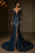 Feather Illusion Luxury Shiny Sequin - TEAL BLUE - 4 Way Stretch Mesh Fabric – Prom & Evening Dress Material By The Yard.