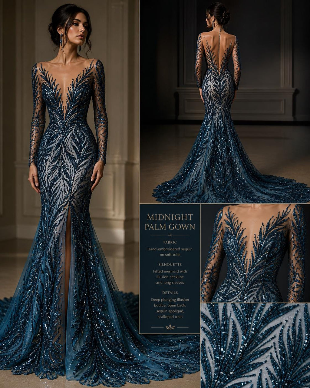 Feather Illusion Luxury Shiny Sequin - TEAL BLUE - 4 Way Stretch Mesh Fabric – Prom & Evening Dress Material By The Yard.