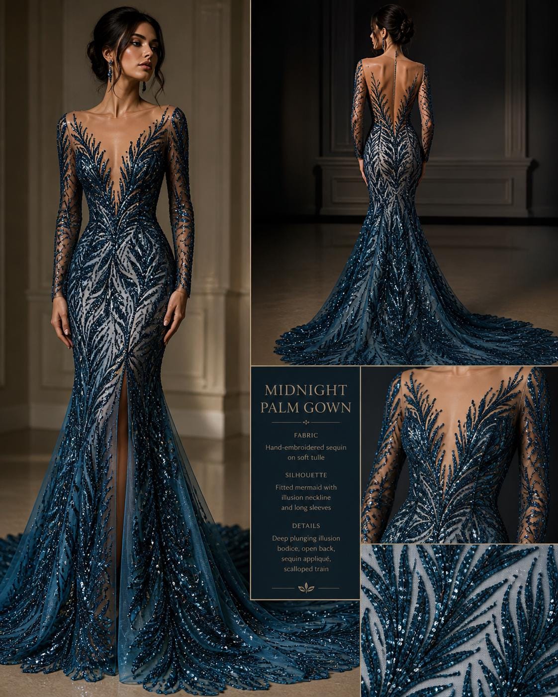 Feather Illusion Luxury Shiny Sequin - TEAL BLUE - 4 Way Stretch Mesh Fabric – Prom & Evening Dress Material By The Yard.
