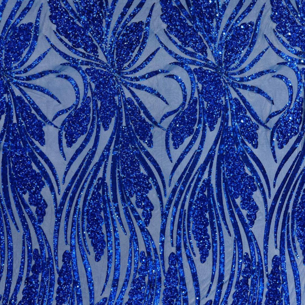 Royal Sapphire Sequin Embroidered Mesh Fabric – Luxury Blue Lace by the Yard – Couture Evening Dress, Prom & Bridal Fabric