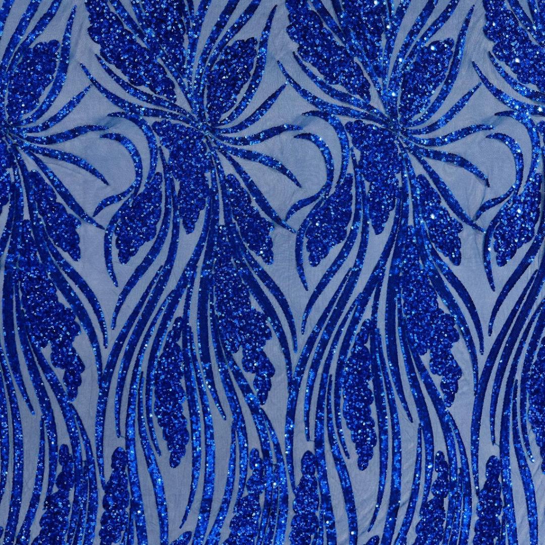 Royal Sapphire Sequin Embroidered Mesh Fabric – Luxury Blue Lace by the Yard – Couture Evening Dress, Prom & Bridal Fabric