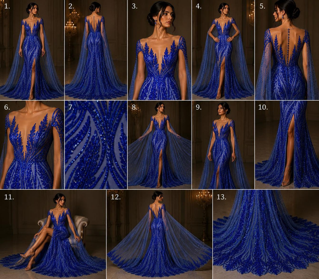Royal Sapphire Sequin Embroidered Mesh Fabric – Luxury Blue Lace by the Yard – Couture Evening Dress, Prom & Bridal Fabric