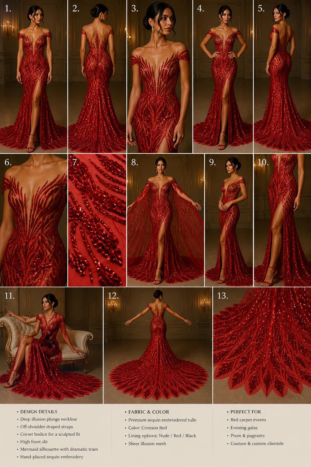 Red Sapphire Sequin Embroidered Mesh Fabric – Luxury Blue Lace by the Yard – Couture Evening Dress, Prom & Bridal Fabric