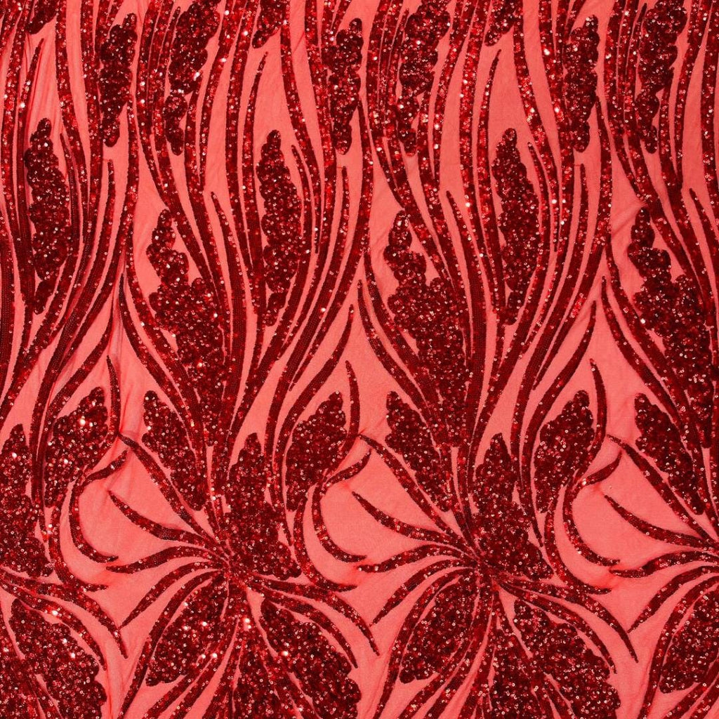 Red Sapphire Sequin Embroidered Mesh Fabric – Luxury Blue Lace by the Yard – Couture Evening Dress, Prom & Bridal Fabric
