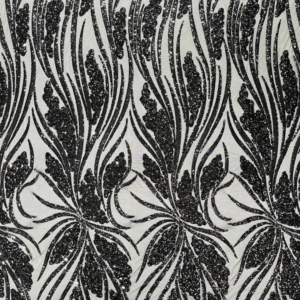 Black Sapphire Sequin Embroidered Mesh Fabric – Luxury Blue Lace by the Yard – Couture Evening Dress, Prom & Bridal Fabric