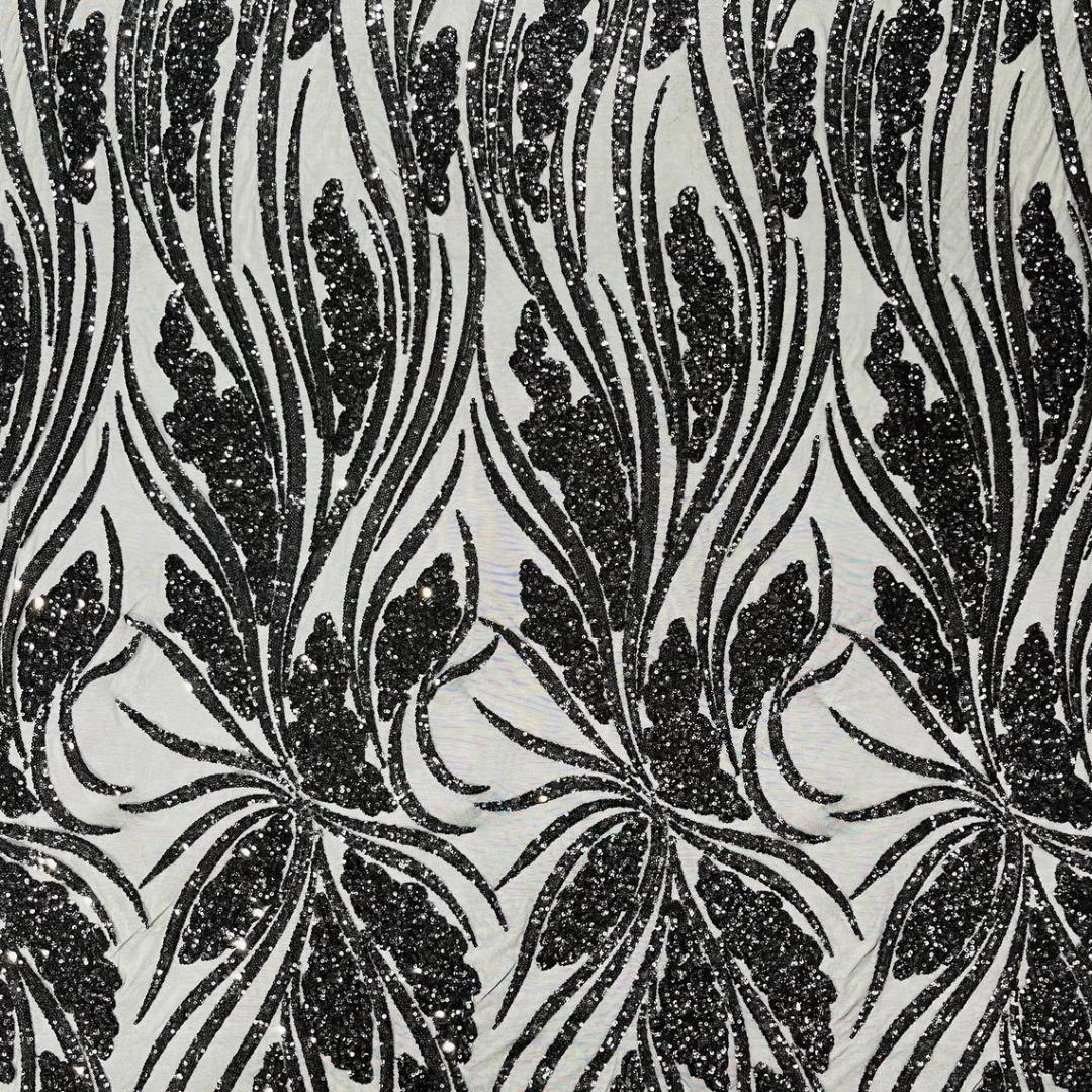 Black Sapphire Sequin Embroidered Mesh Fabric – Luxury Blue Lace by the Yard – Couture Evening Dress, Prom & Bridal Fabric