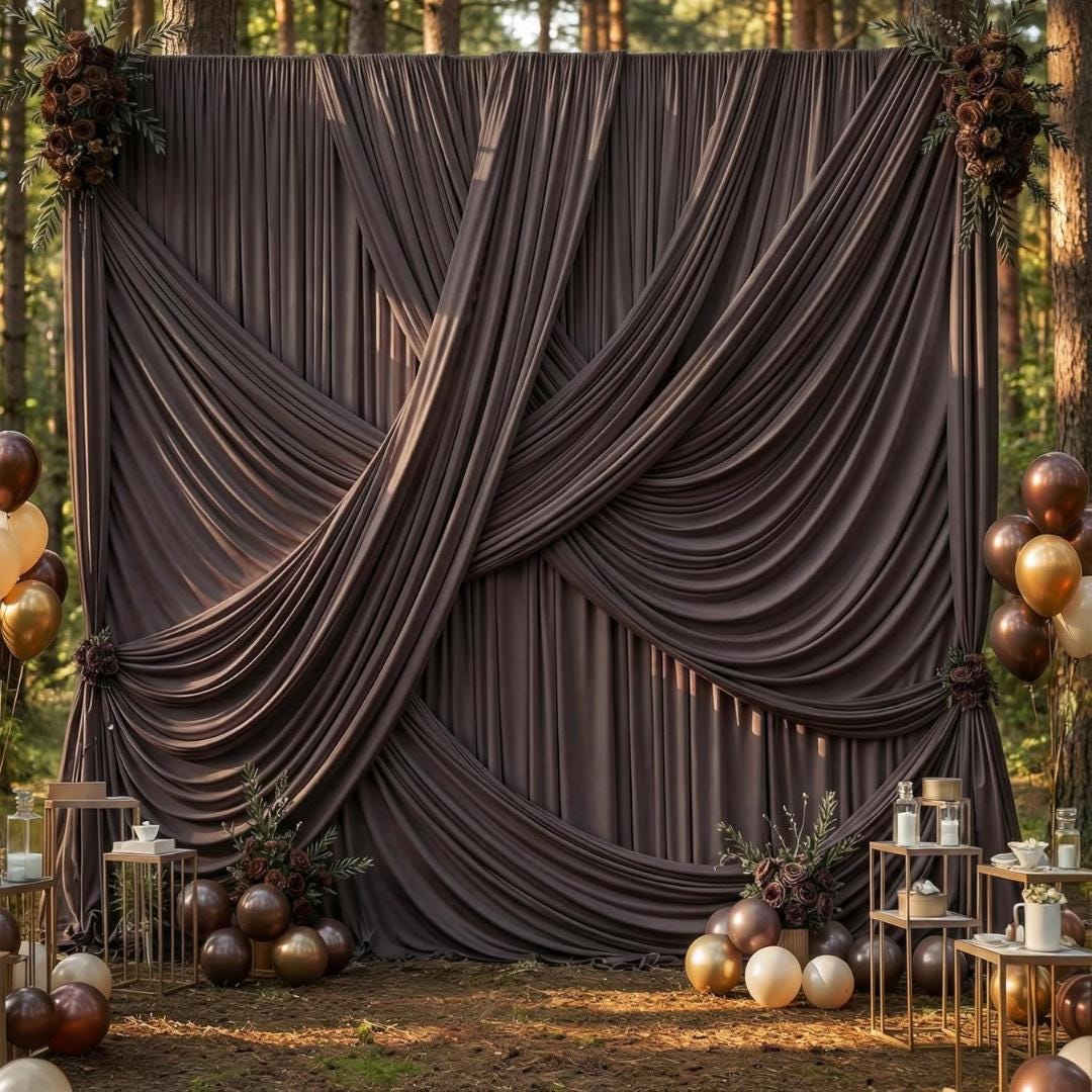 10Ft x 12Ft - BROWN - Wrinkle Free Backdrop Curtains for Parties  - 2 Panels 5x12ft Interlock Backdrop for Weddings Birthday Party Curtains