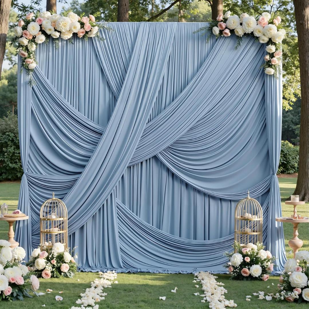 10Ft x 12Ft - DUSTYBLUE - Wrinkle Free Backdrop Curtains for Parties  2 Panels 5x12ft Interlock Backdrop for Weddings Birthday Party Curtain