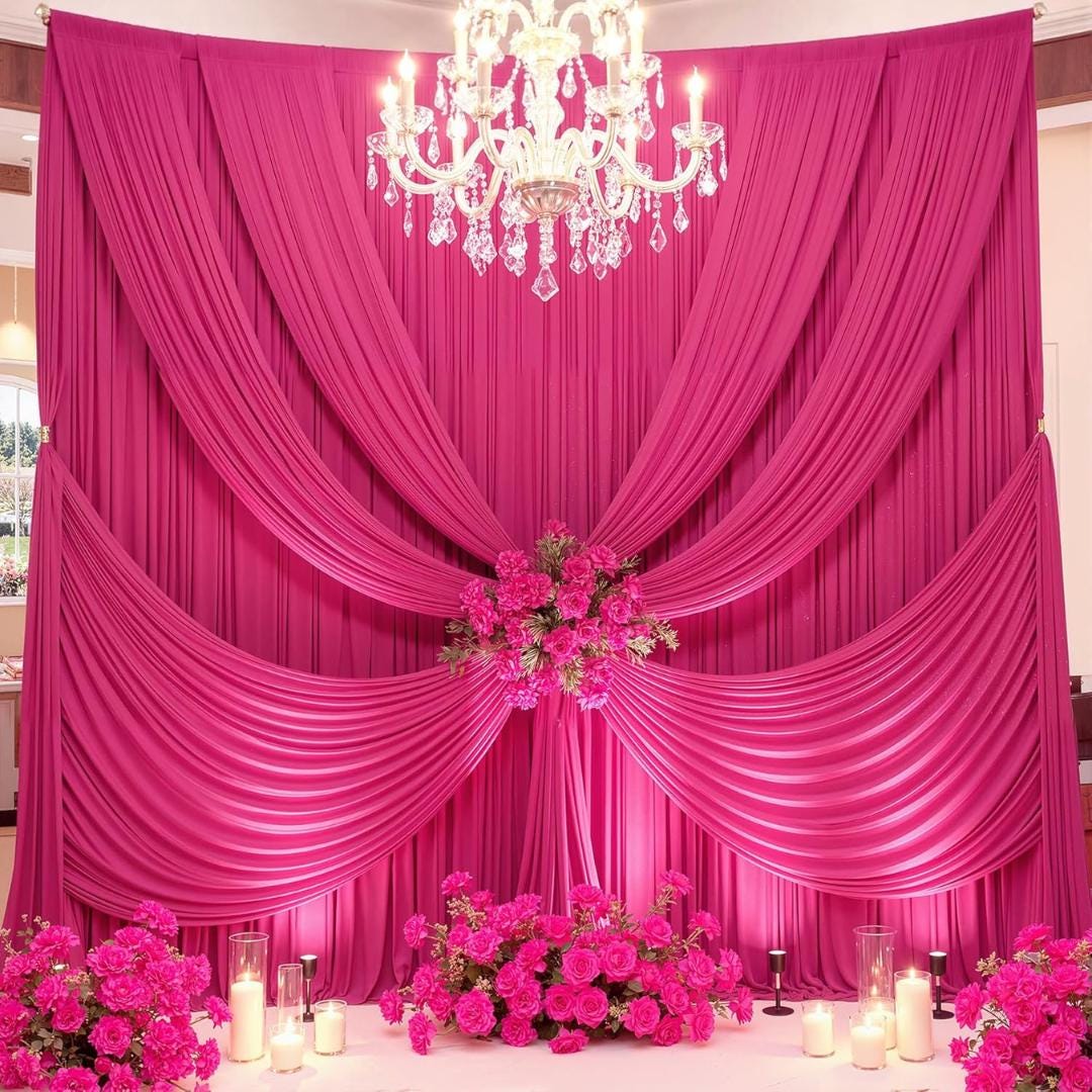 10Ft x 12Ft - FUCSHIA - Wrinkle Free Backdrop Curtains for Parties  2 Panels 5x12ft Interlock Backdrop for Weddings Birthday Party Curtains