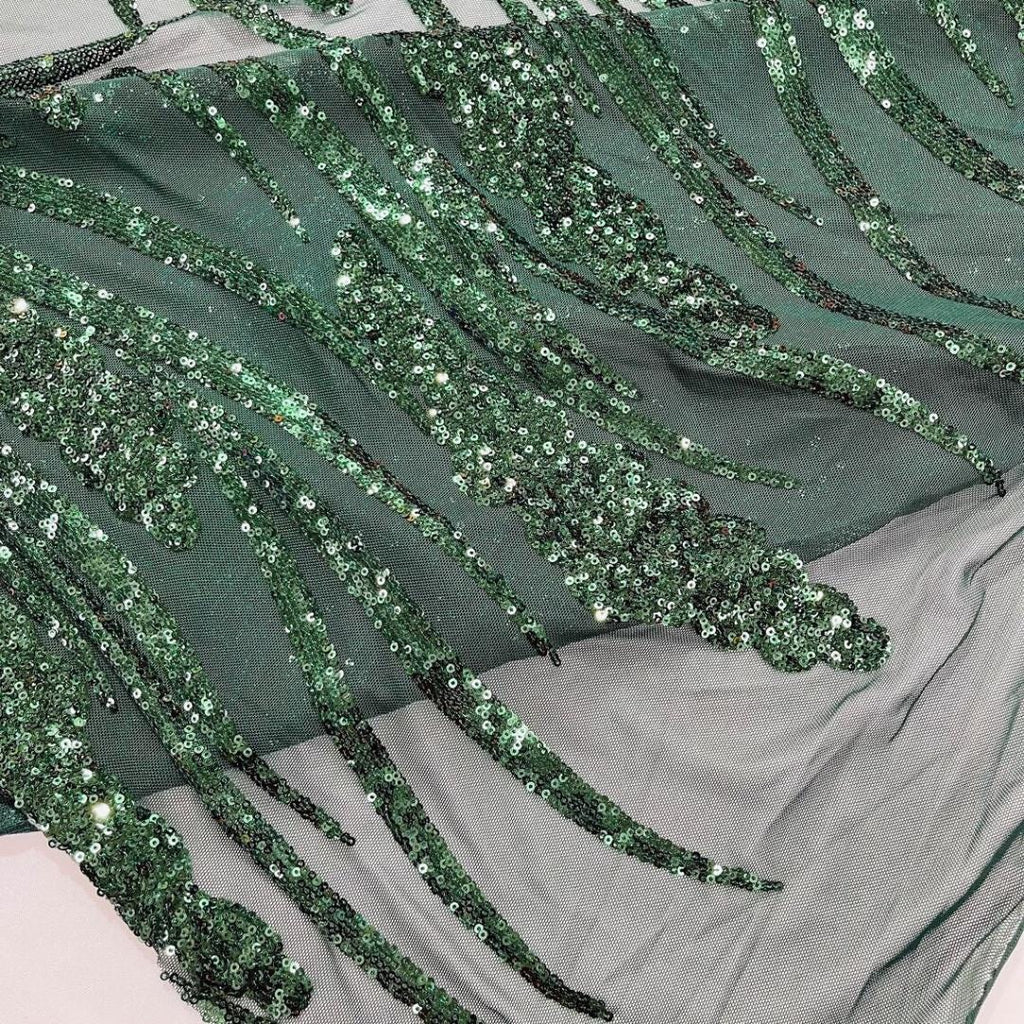 Hunter Sapphire Sequin Embroidered Mesh Fabric – Luxury Blue Lace by the Yard – Couture Evening Dress, Prom & Bridal Fabric
