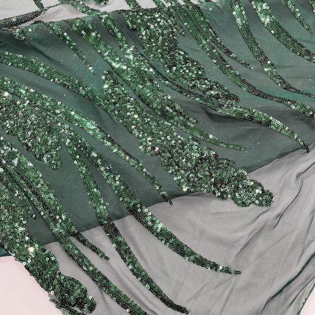 Hunter Sapphire Sequin Embroidered Mesh Fabric – Luxury Blue Lace by the Yard – Couture Evening Dress, Prom & Bridal Fabric