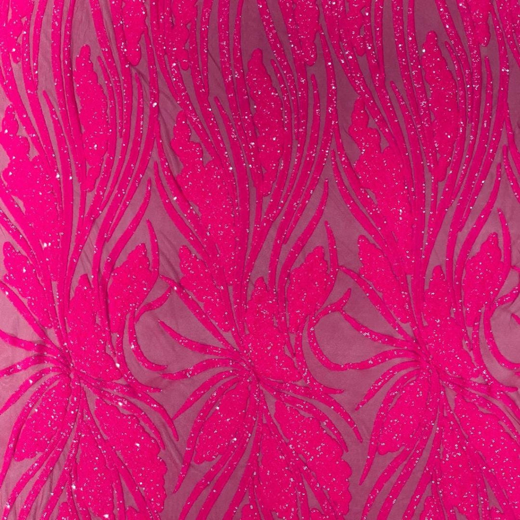 Hot Pink Iridescent Sapphire Sequin Embroidered Mesh Fabric – Luxury Blue Lace by the Yard – Couture Evening Dress, Prom & Bridal Fabric