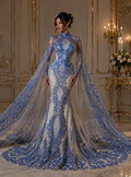 Luxury Lace - Lt Blue -  Glitter Damask Design Fabric 58” Wide For Quinsiañera Dresses - Prom Dress Sold By The Yard