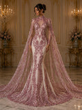 Luxury Lace - Dusty Rose -  Glitter Damask Design Fabric 58” Wide For Quinsiañera Dresses - Prom Dress Sold By The Yard