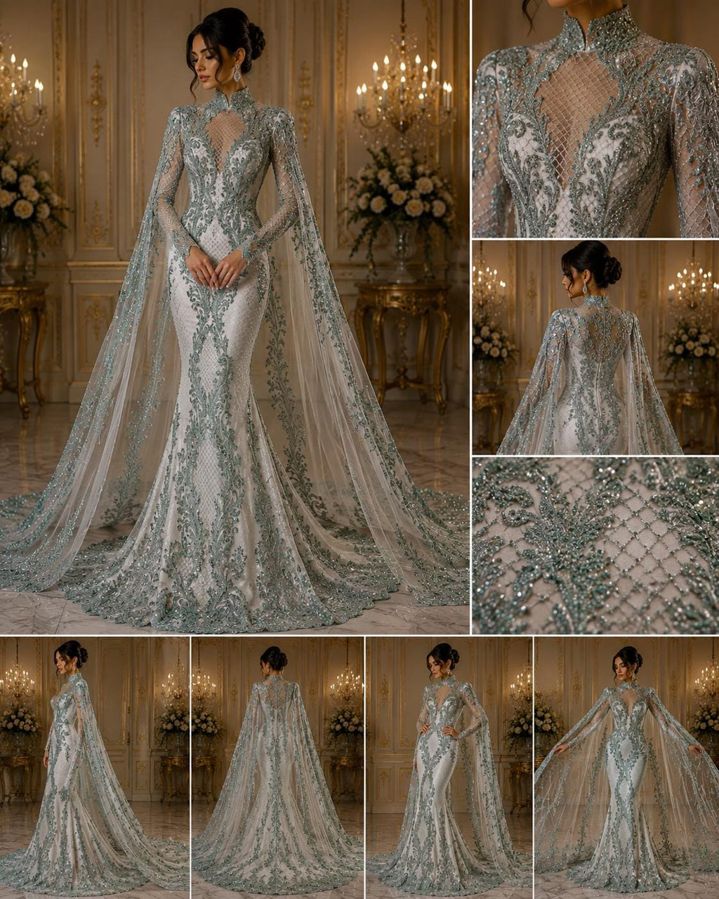 Luxury Lace - Sage -  Glitter Damask Design Fabric 58” Wide For Quinsiañera Dresses - Prom Dress Sold By The Yard