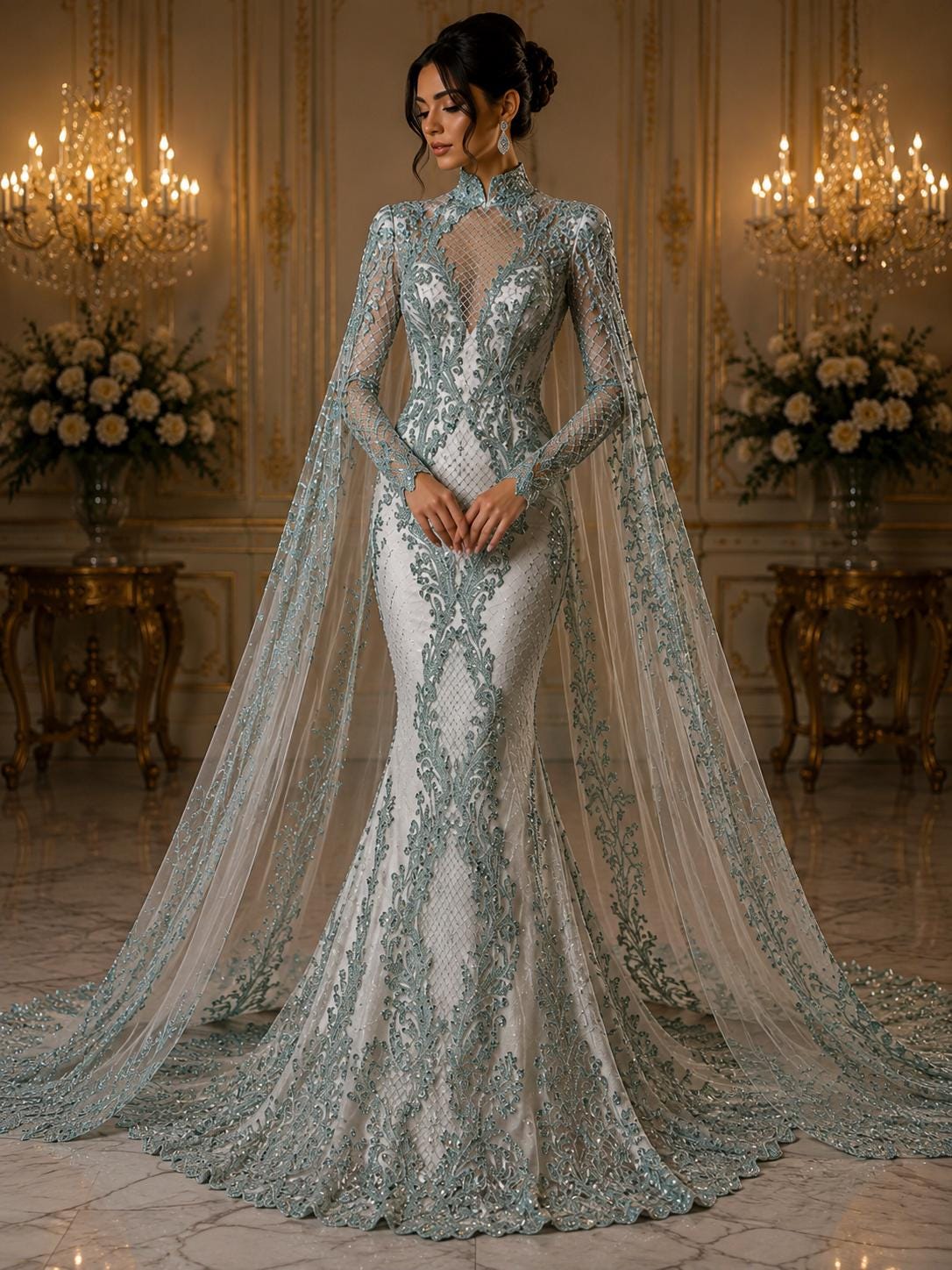 Luxury Lace - Sage -  Glitter Damask Design Fabric 58” Wide For Quinsiañera Dresses - Prom Dress Sold By The Yard