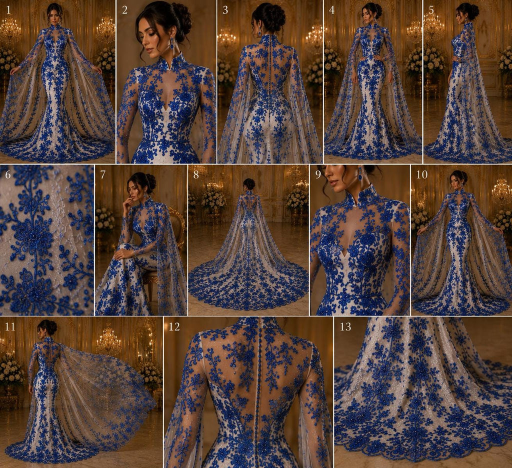 Butterfly Royal - Metallic Lace Fabric Embroidered Butterfly & Flowers with Sequins For Quinsiañera Dresses - Prom Dress. Sold By The Yard