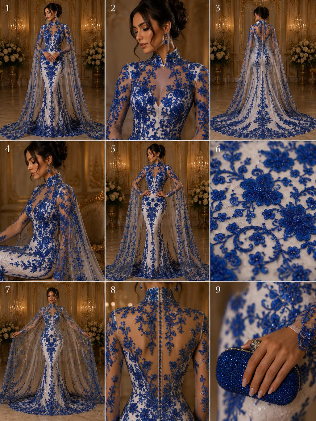 Butterfly Royal - Metallic Lace Fabric Embroidered Butterfly & Flowers with Sequins For Quinsiañera Dresses - Prom Dress. Sold By The Yard