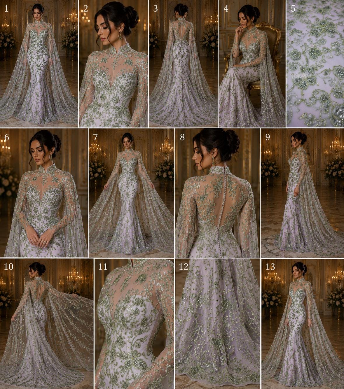 Butterfly Sage - Metallic Lace Fabric Embroidered Butterfly & Flowers with Sequins For Quinsiañera Dresses - Prom Dress. Sold By The Yard