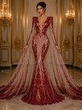 Wing Design Luxury Shiny Sequin - RED - 4 Way Stretch Mesh Fabric – Prom & Evening Dress Material By The Yard.